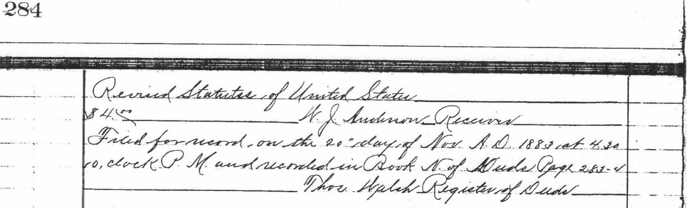 Photo: Page 284 Book N of Deed N.D. between USA and Louis Brooks